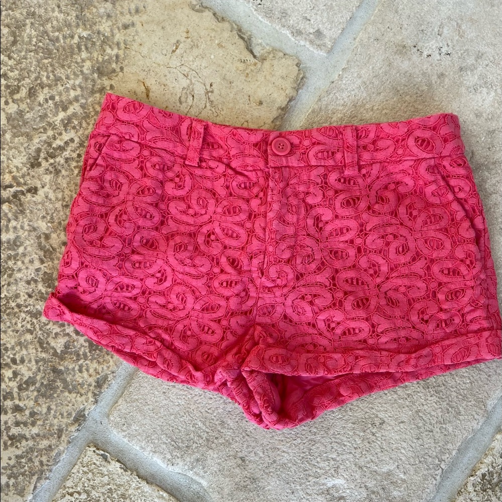 Coral pink lace shorts